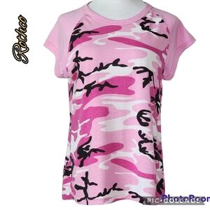 Rothco camo top pink white black t-shirt stretchy comfort size plus 2x